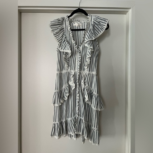 Loveshack Fancy Flutter Sleeve Button Down Stripe Dress - Picture 4 of 4